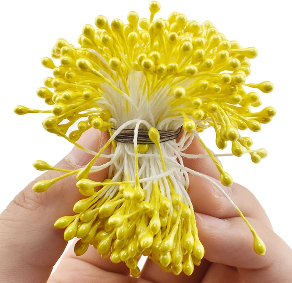 HAHIYO 700Pcs 3mm Yellow Pearl Straight-head Artificial Floral Pistil for Making & Decoration