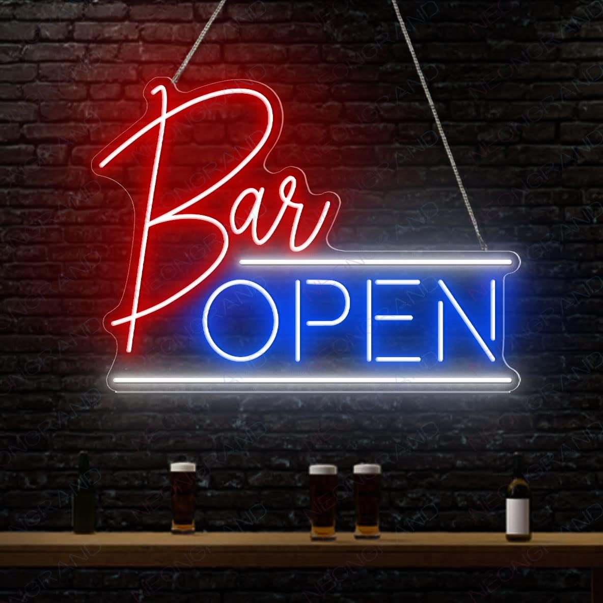 NEONGRAND Neon Bar Sign, Open Neon Sign, 30x20 inches, Red and Blue, LED, Modern, Wall Mount, Bar Decoration