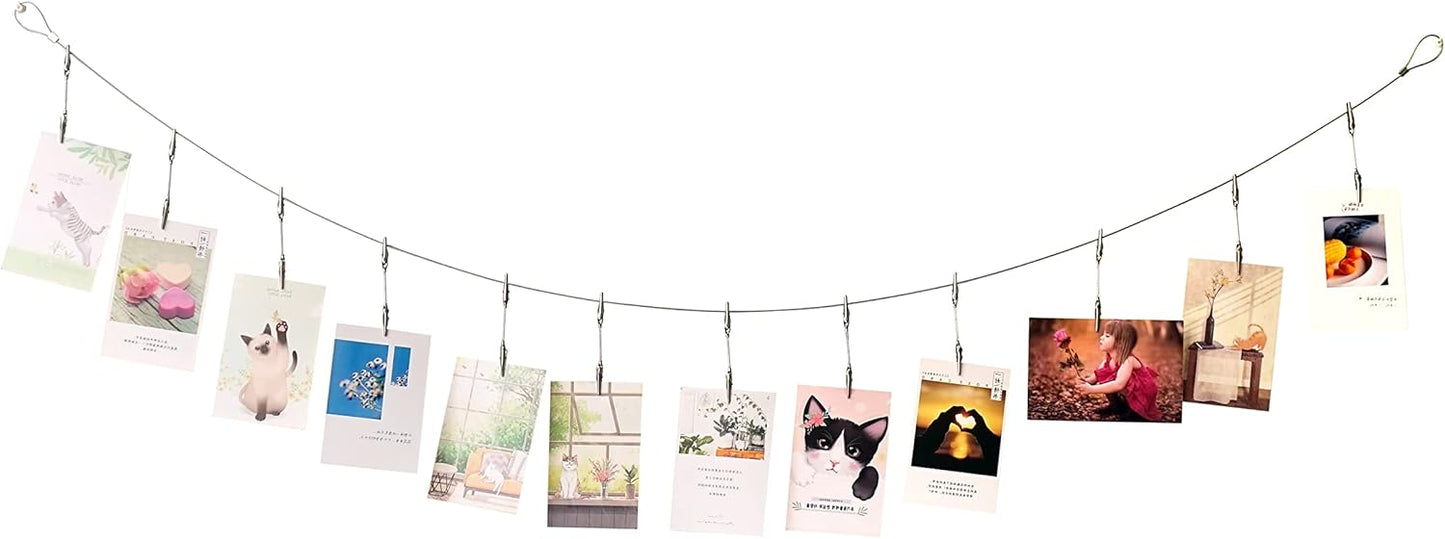 Wall Hanging Photo Display, DIY Picture Photo Frame String with 12 Clips for Hanging Photos Notes and Artworks (Adjustable Alligatory Clip)
