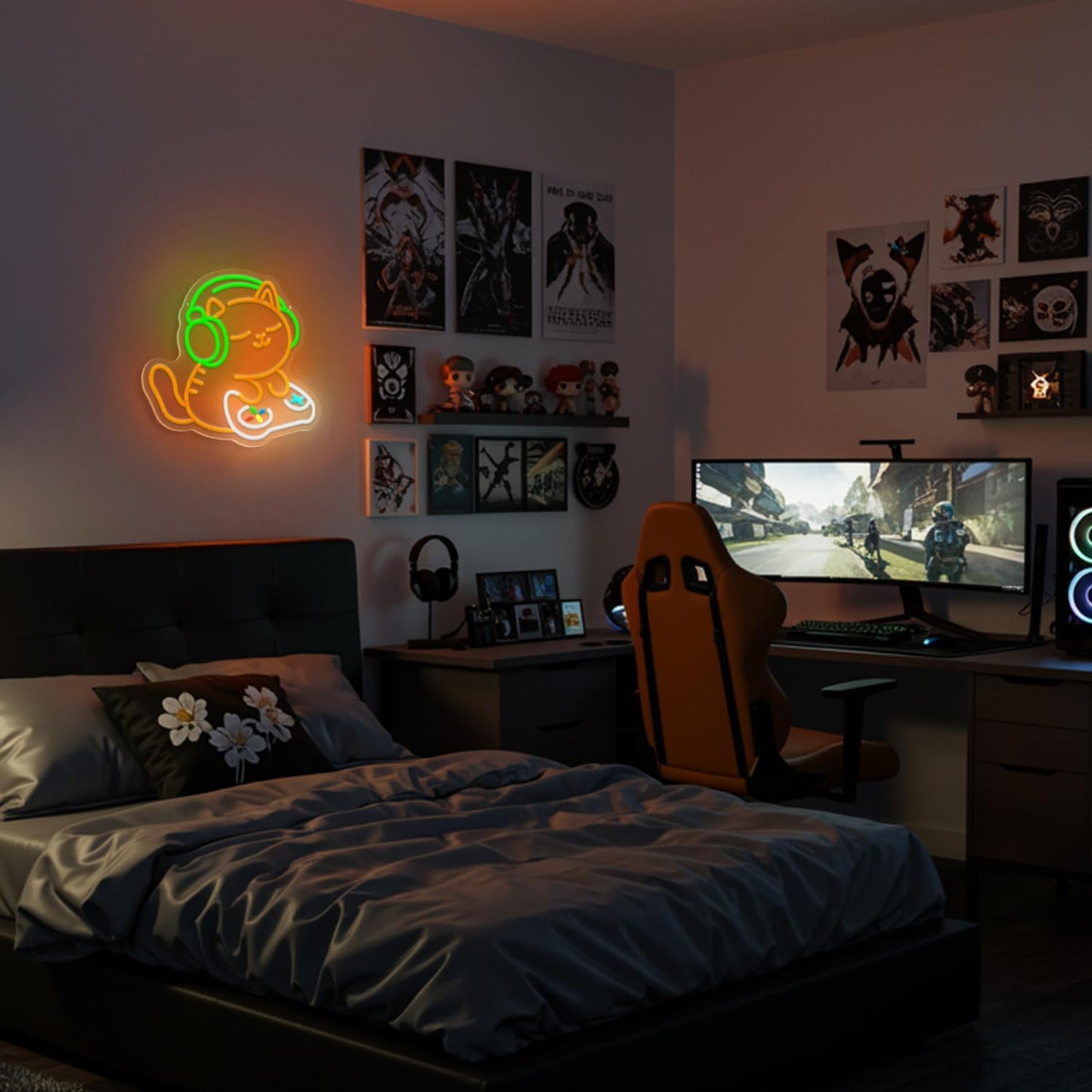 Cat Gamer Neon Sign,Cat with Headphones Led Sign,Neon Signs for Wall Decor,LED Gaming Neon Light for Boys Room,Game Room,Bedroom Decor,Anime Neon Wall Light for Mancave