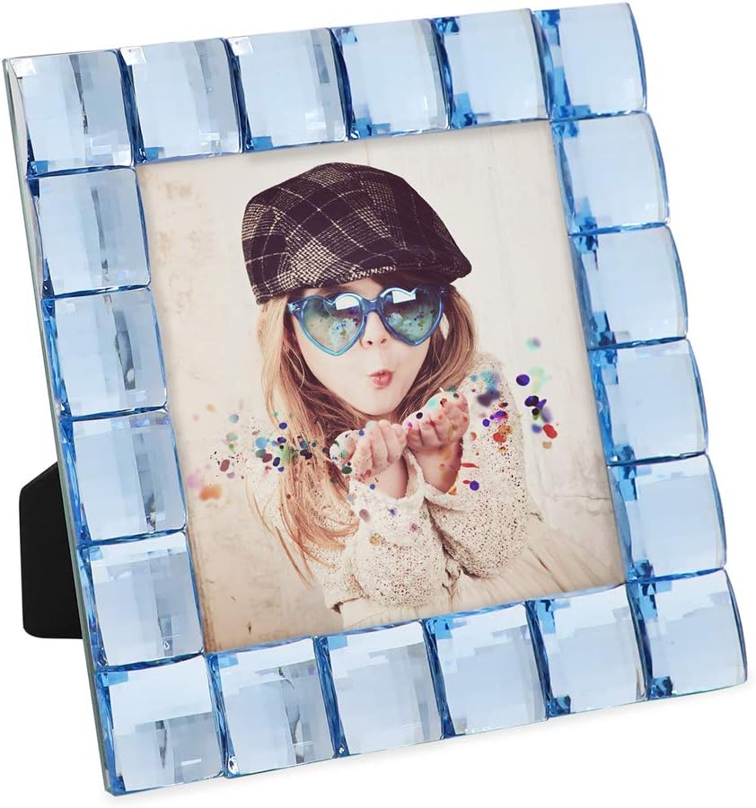 Isaac Jacobs Decorative Sparkling Light Blue Jewel Picture Frame, Photo Display & Home Décor (4x4, Light Blue)