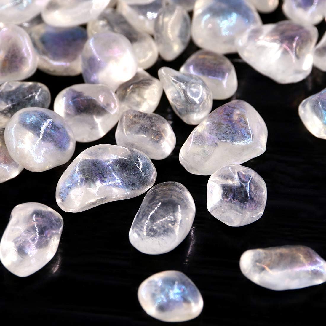 Hilitchi Glass Stones Rock Crystals Gemstones for Event Weddings Birthday Decoration Vase Fillers Table Scatter Party Table Decoration (White Rainbow Moonstone Aprox 1lb/455g/Bag)