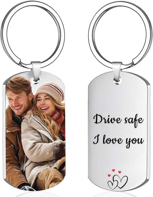 Custom Keychain with Picture, Personalized Keychain with Engraving Photo/Text for Dad, Mom