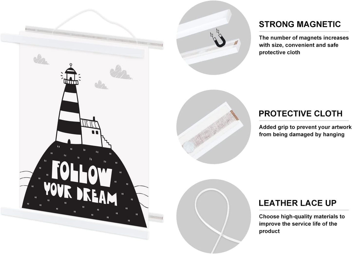 16x20 16x24 Poster Frame, Magnetic Light Wood Wooden Frame Frames Hanger for Photo Picture Canvas Artwork Wall Hanging (1 Pack, 16", White)