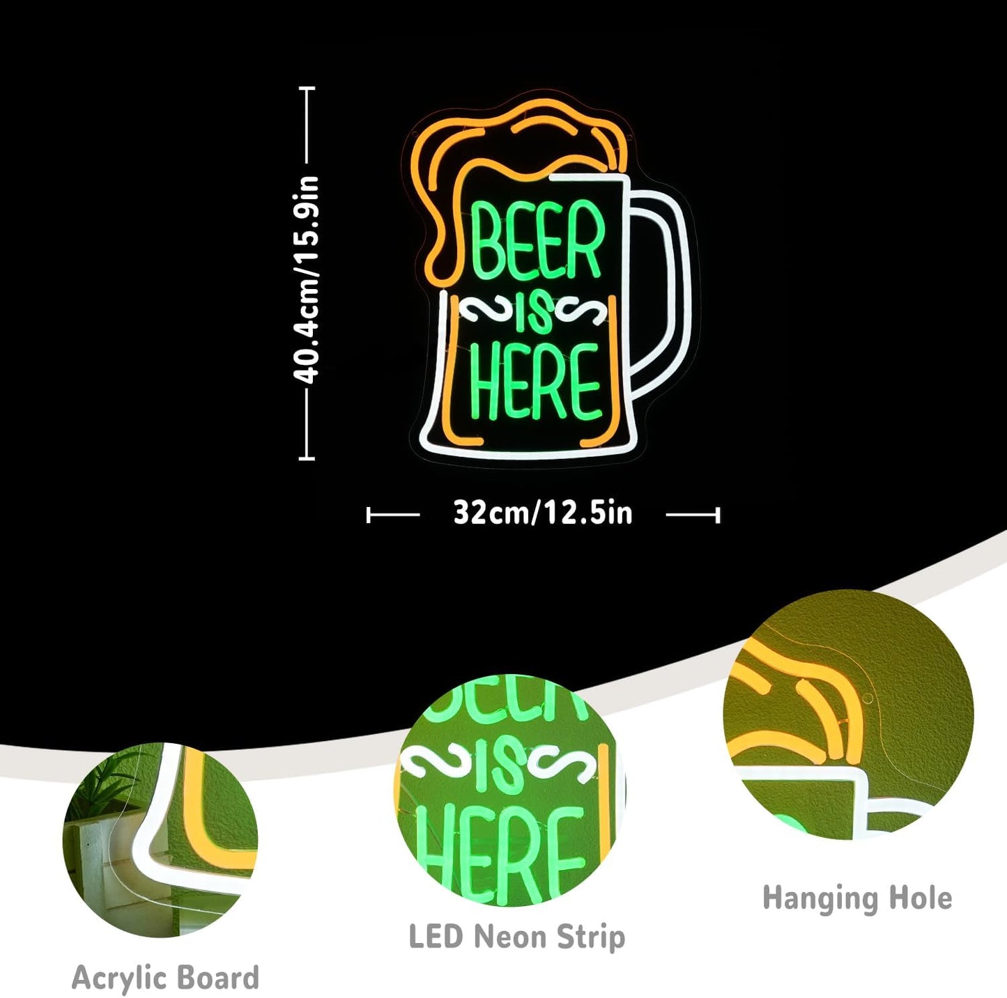 Beer Is Here Neon Sign for Wall Decor Bar Neon Light Beer Led Neon Signs Colorful Led Neon Lights for Bar Kitchen Shop Man Cave Decoration