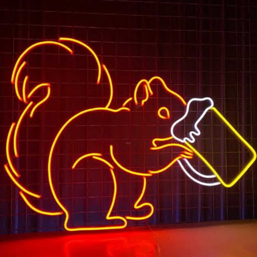 Squirrel Drinking Beer Neon Sign, 20inches Cocktail Squirrel Neon Led Light,Beer Room Bar Club Wall Décor