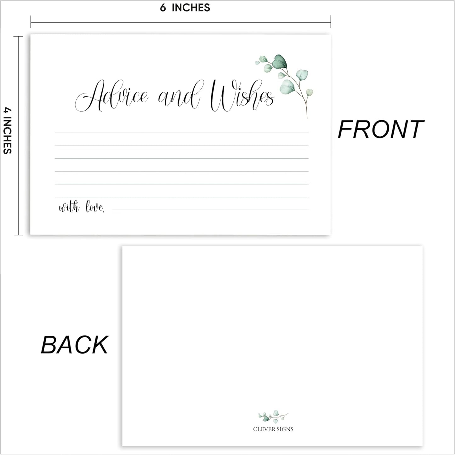 Watercolor Advice and Wishes Cards, 50 Pack, Double Sided, 4x6, Uncoated, Heavyweight Card Stock, Ideal for Weddings, Wedding Receptions, Bridal Showers, Baby Showers, other Parties and Celebrations