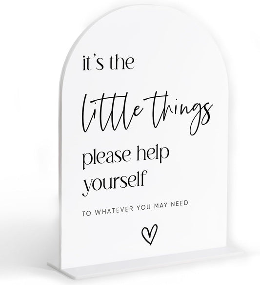 Wedding Bathroom Favors Sign, White Arch Acrylic Sign, Wedding Bathroom Basket Supplies, Bridal Shower Decorations, Engagement Party Decor, Centerpiece Table Decorations Party for Bride and Groom-4