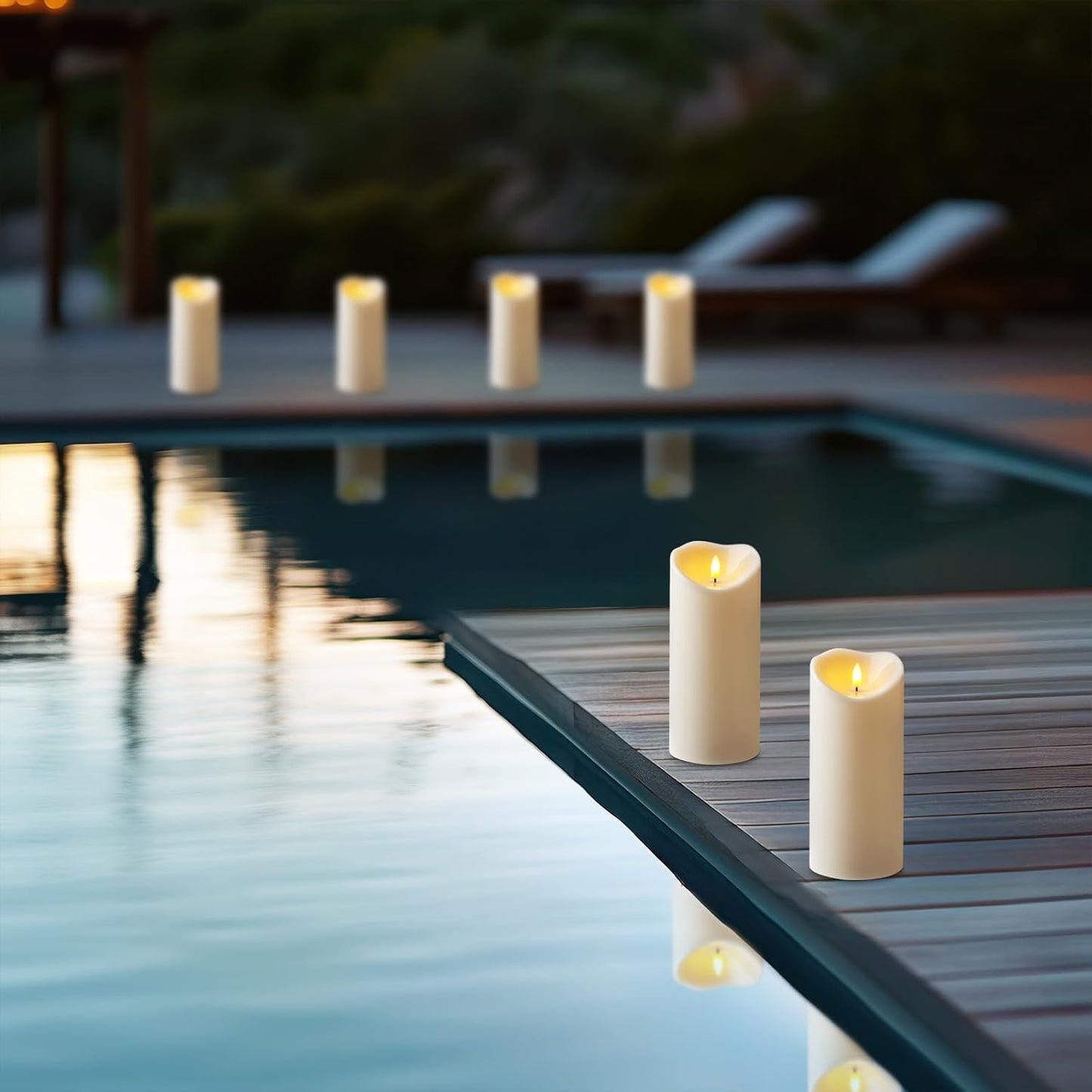 Amagic 4” x 9” Large Outdoor Waterproof Flameless Candles with Remote, Battery Operated Candles with Timer, Flickering Fake LED Pillar Candle for Patio Yard Porch Decor, Ivory White, Set of 2