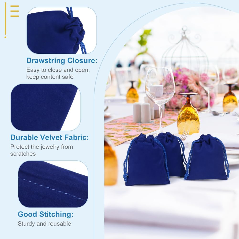 Shintop 50pcs velvet Jewelry bags, 3x4inch Blue Little Gift pouches Drawstring Jewelry Packaging for Dice Small Business Party Favor