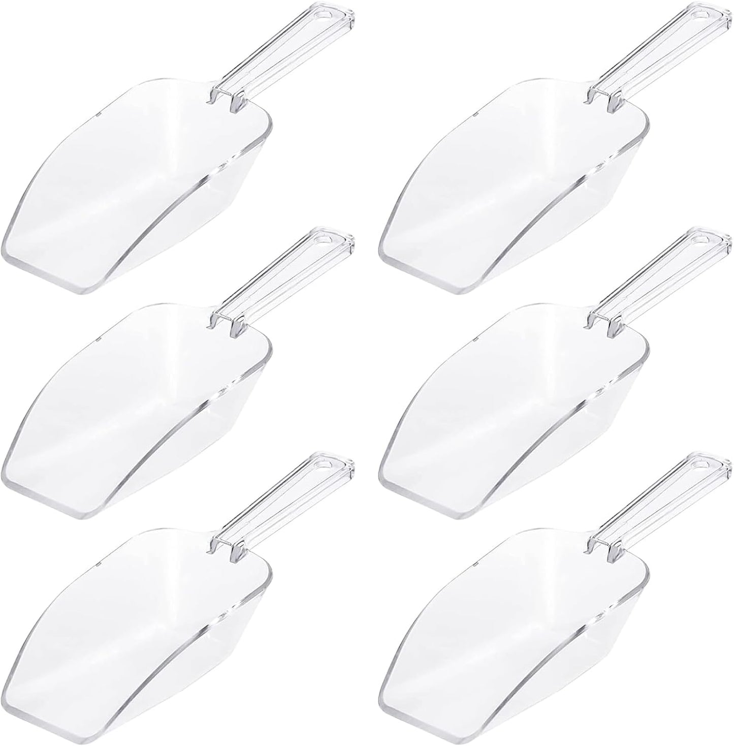 6Pcs Clear Plastic Ice Scoop, 7.5 Inch Multi-purpose Kitchen Scoops for Party Wedding Food Popcorn Snack Cookie Candy Sugar Bar Jars Freezer Dry Goods (Clear)