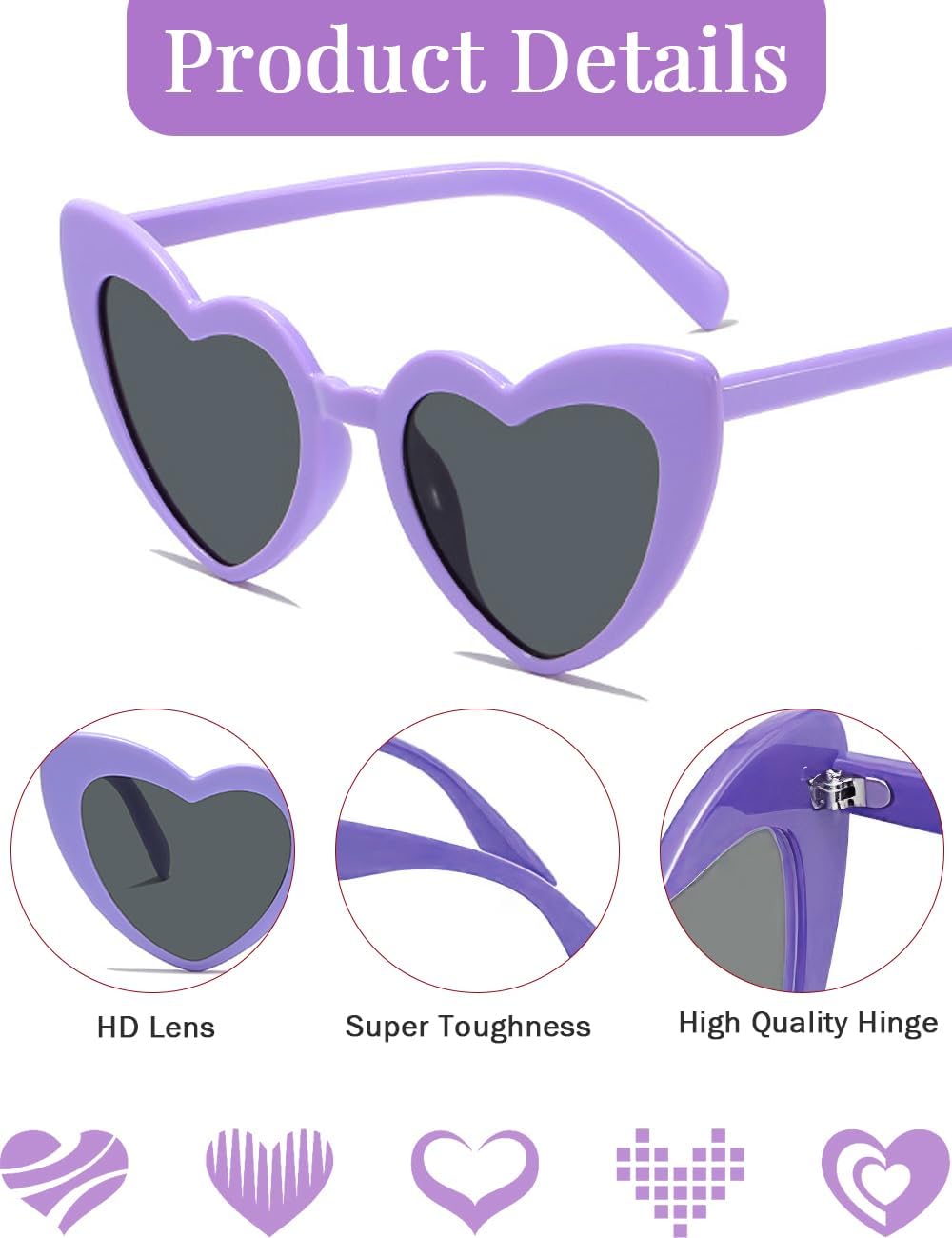 8 Pack Heart Sunglasses Vintage Cat Eye Heart Glasses Retro Bachelorette Bride Sunglasses Bulk for Women