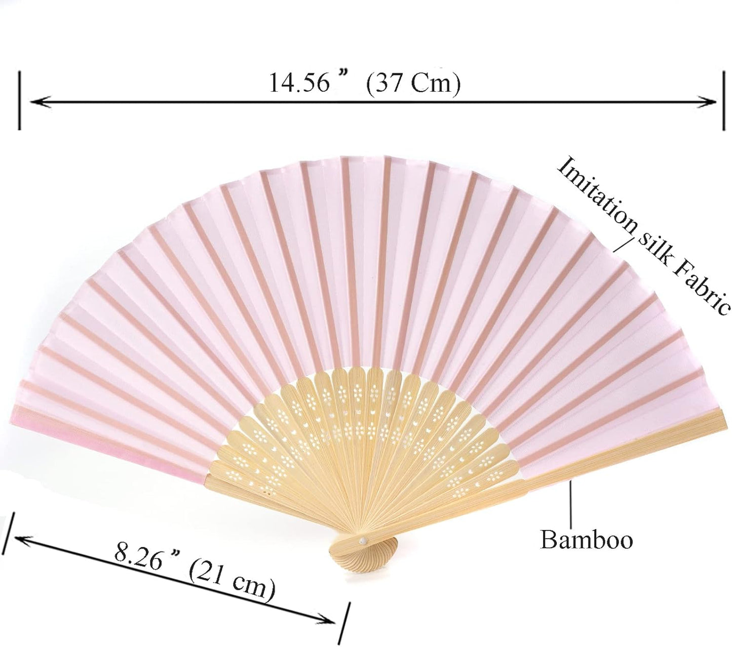 24pcs Imitated Silk Hand Fan Imitated Silk Fabric Bamboo Handheld Folded Fan Bridal Dancing Props Church Wedding Party Favors with Organza Bags (Pink)