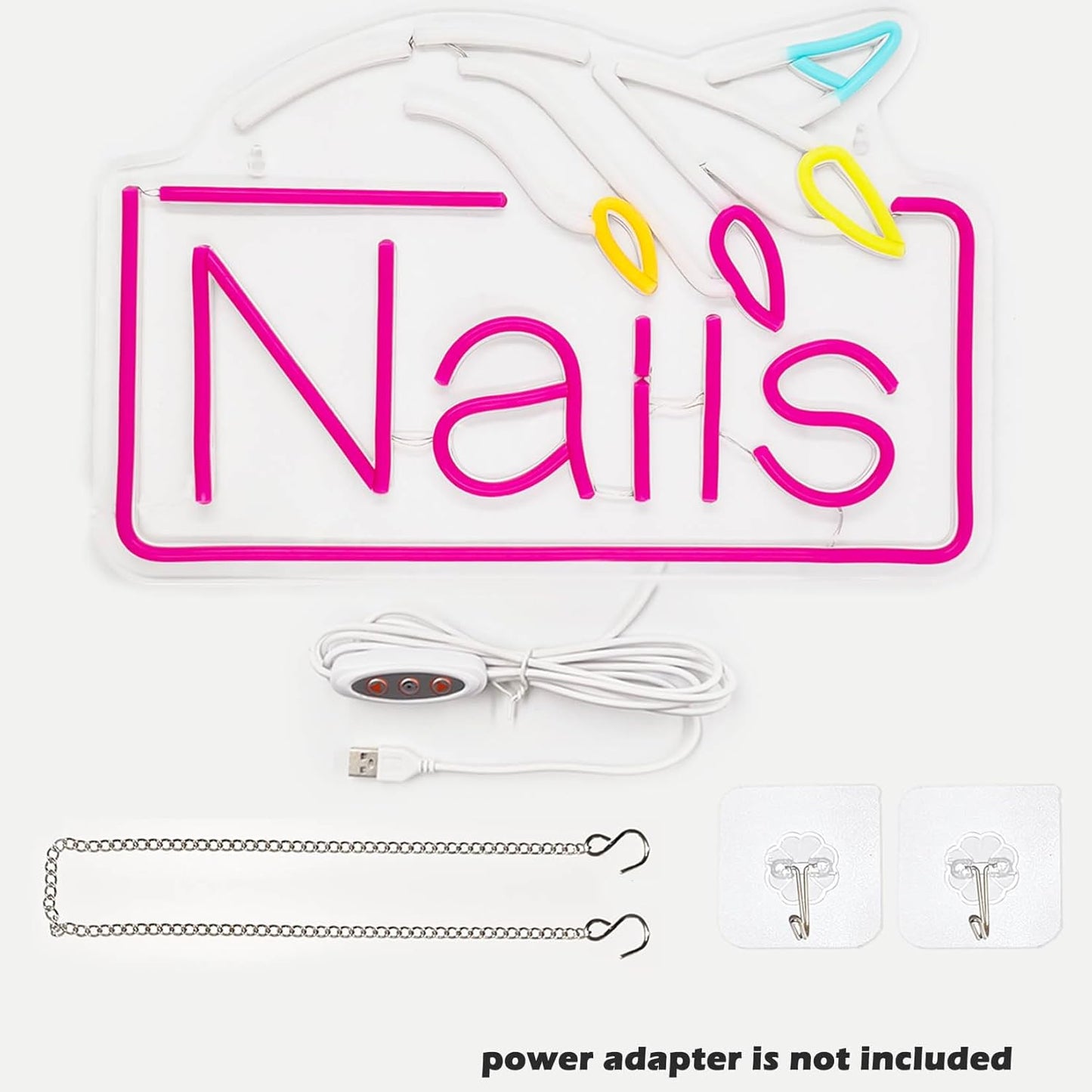 Nails Neon Sign Nail Salon Room Decor Window Wall Art for Nail Shop Storefront USB Powered 15.7"x10.7"
