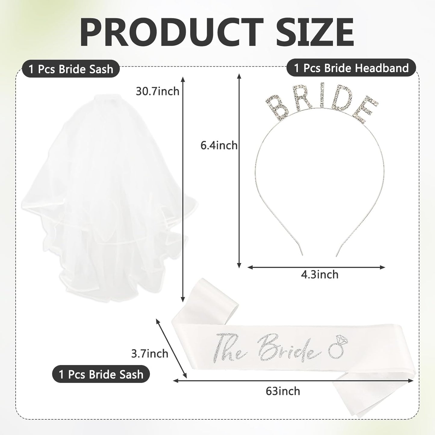 MVVM Bride Sash and Bachelorette Sashes Set | 3-Piece Bridal Headband with Tiara Veil, Sash, Veil for Bride to Be - Wedding Shower, Bachelorette Party