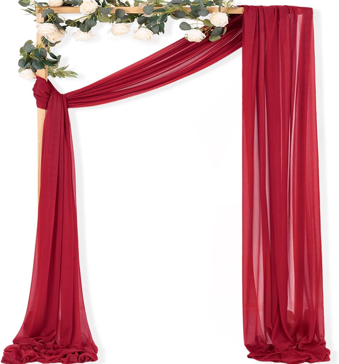 MLMC Red Wedding Arch Draping Fabric 1 Panel 29" x 20 FT Extra Long Gauze Drapes Sheer Backdrop Curtains 6.6 Yards Airy Outdoor Drapery Panels for Wedding Baby Shower Birthday Decor