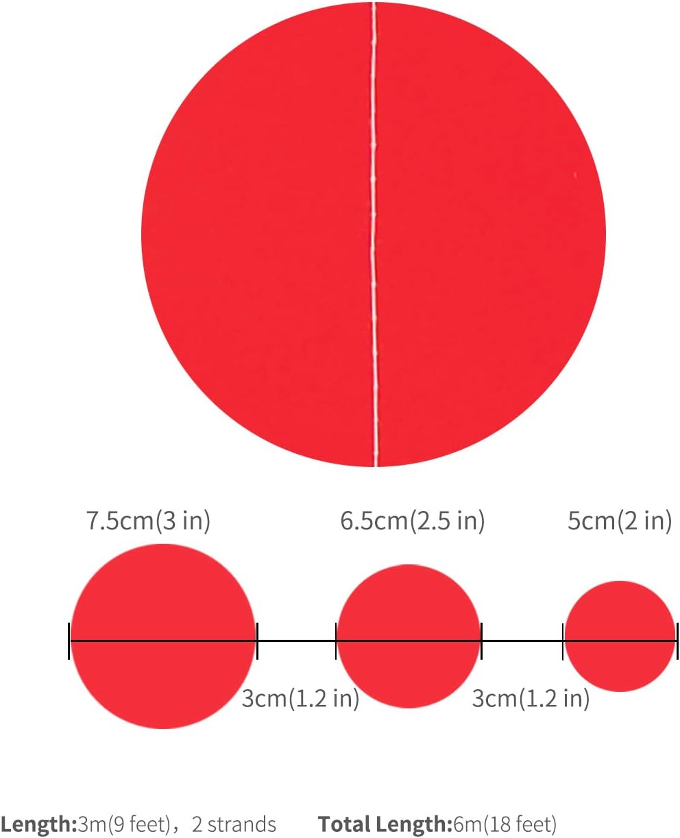 Red Paper Garland Circle Dot Party Banner Wall Streamers Backdrop Ceiling Hanging Decorations, 20 Feet in Total