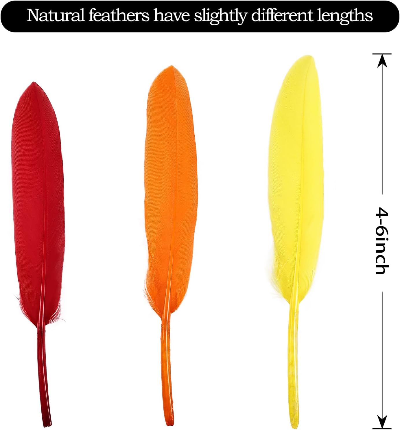 FeelfunFeather 120pcs Colorful Feathers Natural Bulk, 4-6 inch 10-15cm Red Orange Yellow Goose Cochettes Feather for Wedding Party Christmas Halloween Decorations DIY Crafts