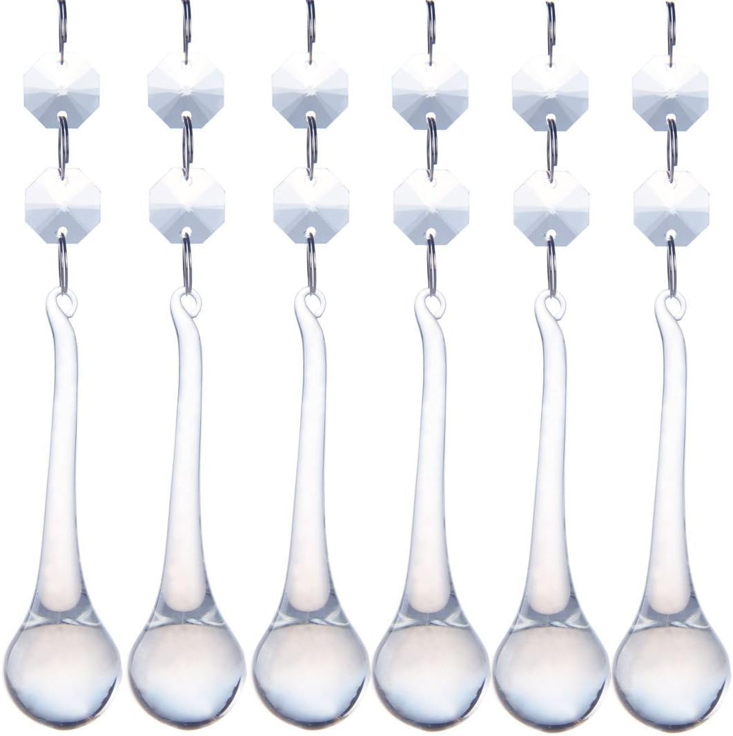 H&D 10pcs 5.3" Crystal Raindrop with Octagon Beads Chandelier Prisms Pendants Lamp Curtain DIY Suncatcher Parts (Clear)