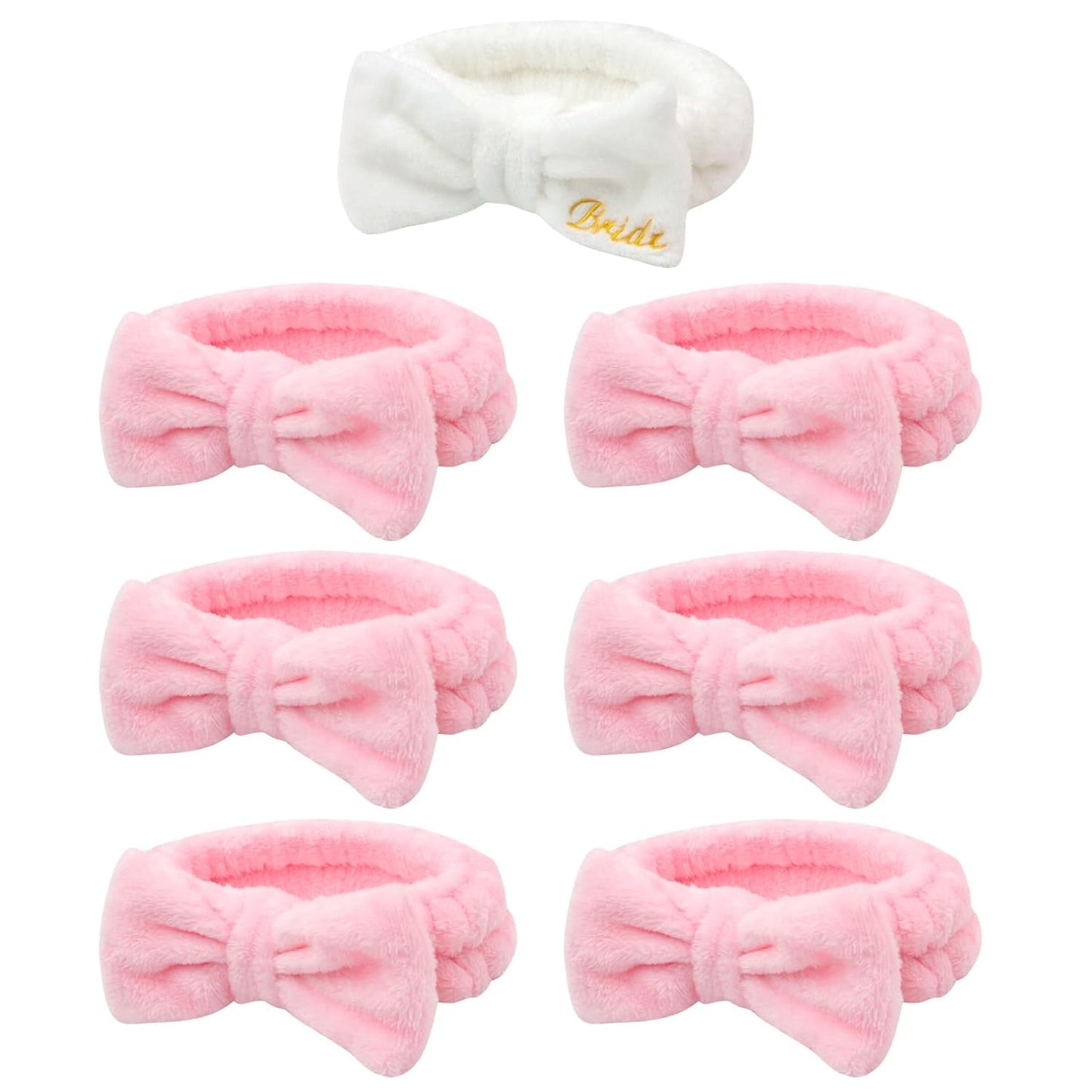Semato Bachelorette Party Favor Set - Bride & Bridesmaid Spa Headbands(1 bride+6 Pink)