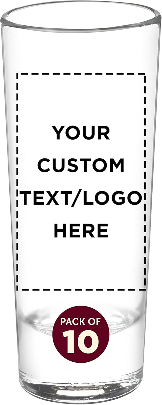 Custom Cordial Shooter Shot Glasses 2 oz. Set of 10, Personalized Bulk Pack - Great for Birthdays, Parties, Indoor & Outdoor Events - Clear