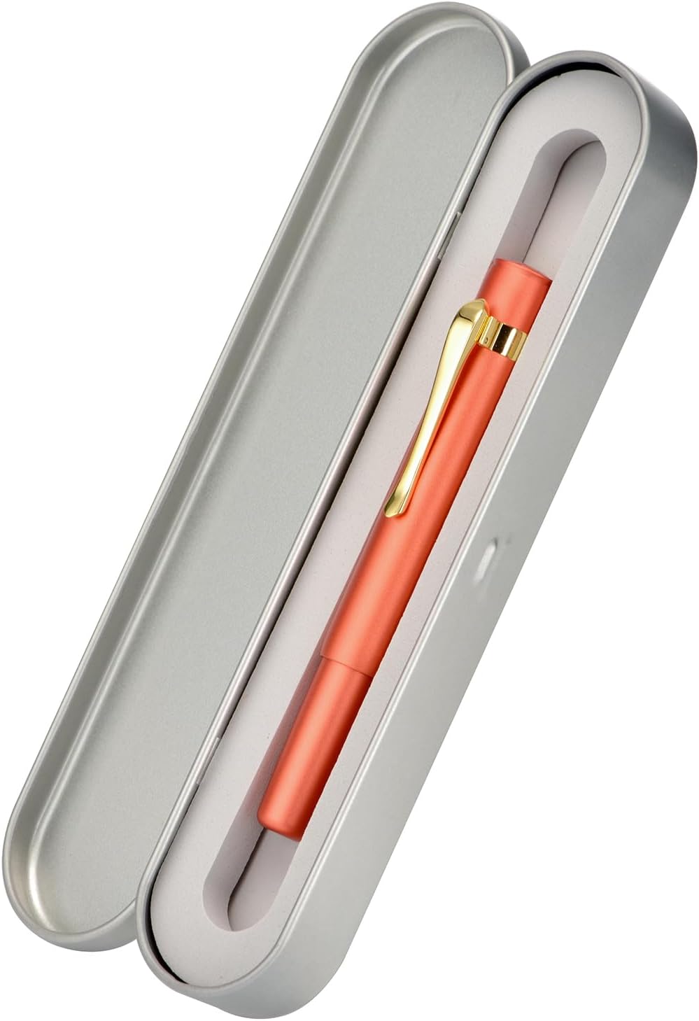 Hongdian M2 Mini Fountain Pen with Extra Fine Soft Golden Nib, Sleek Shape Aluminium Short Pocket Travel Pen (Orange Red)