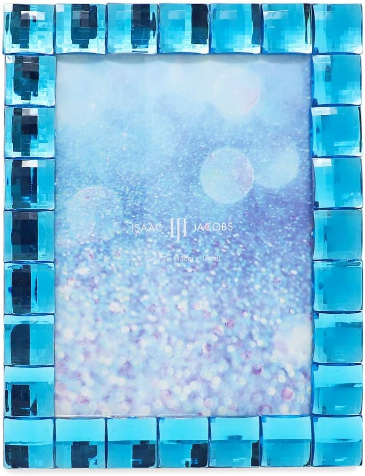 Isaac Jacobs Decorative Sparkling Turquoise Jewel Picture Frame, Photo Display & Home Décor (5x7, Turquoise)