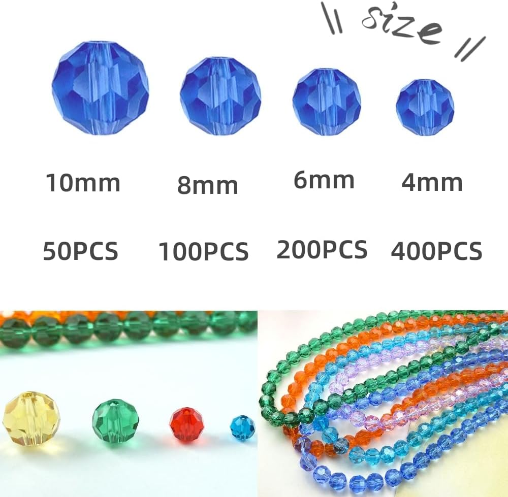 200 PCS 6mm Crystal Glass Beads Round Multiple Faceted Loose Spacer Glass Beads for DIY Handcrafte Bracelet Necklace Earring Jewelry Making(Sapphire)