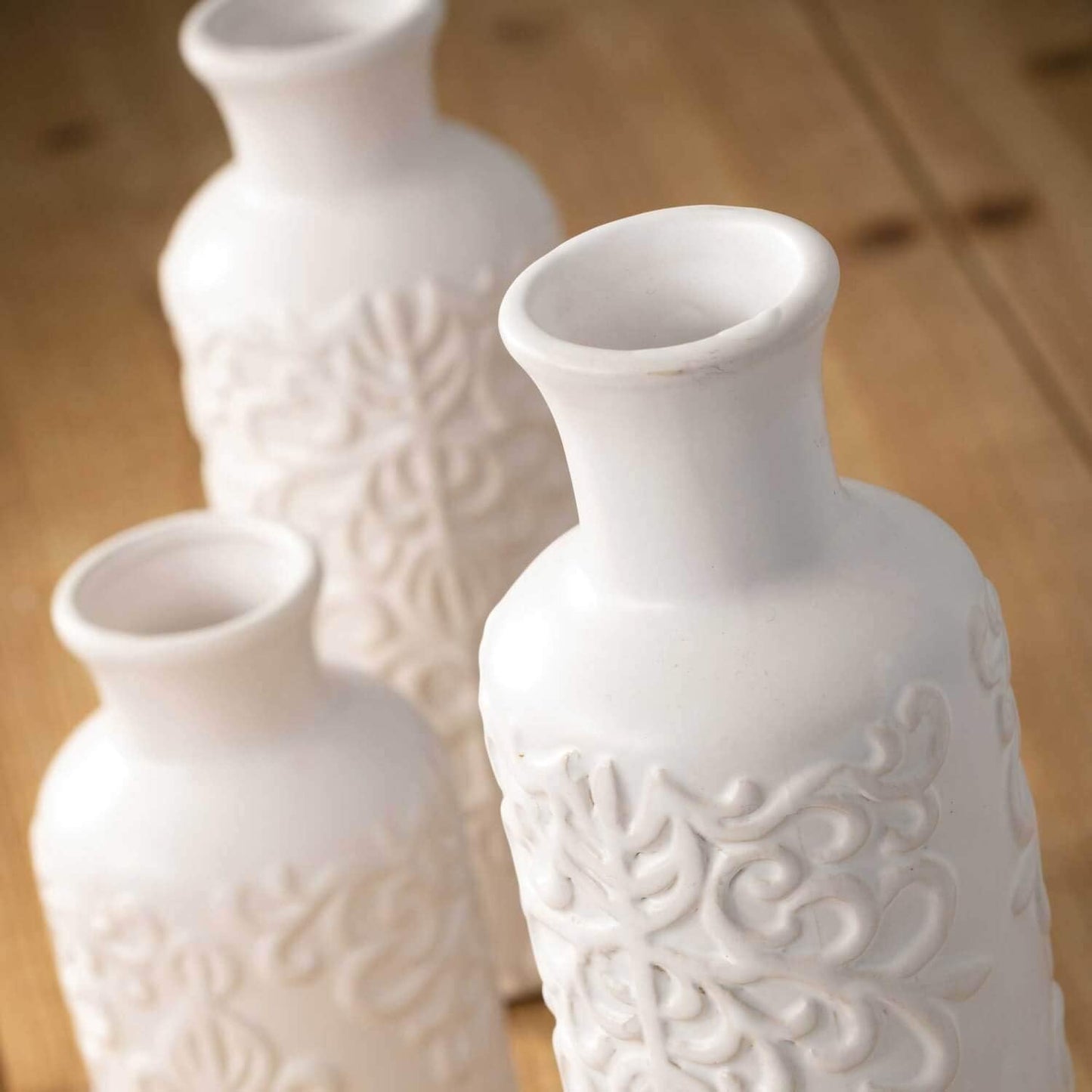 Sullivans Small White Embossed Ceramic Vase Set of 3, Matte Finish, Vases for Decor Modern Home Centerpieces, Mantle Tabletop for Living Room, Bedroom, Kitchen, Entryway Decor