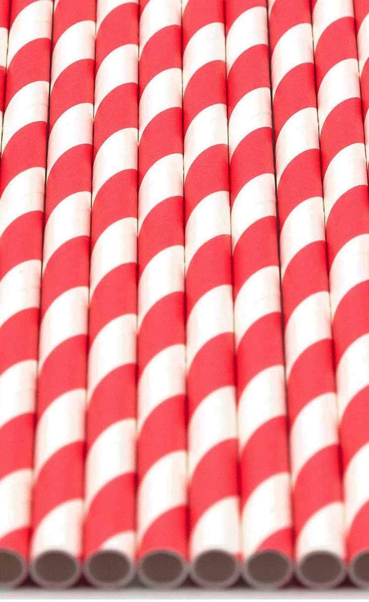 Pack of 150 Red Swirls Biodegradable 4-Ply Paper Drinking Straws (Compostable, Non-toxic, BPA-free)