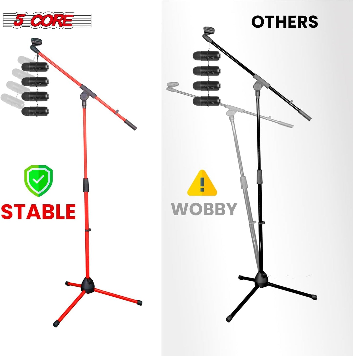5 Core Tripod Mic Stand Floor Adjustable 18 to 72 Inches Sturdy Boom Arm Holder Microphone Stands Pedestal Para Microfono for Singing - MS 080 RED