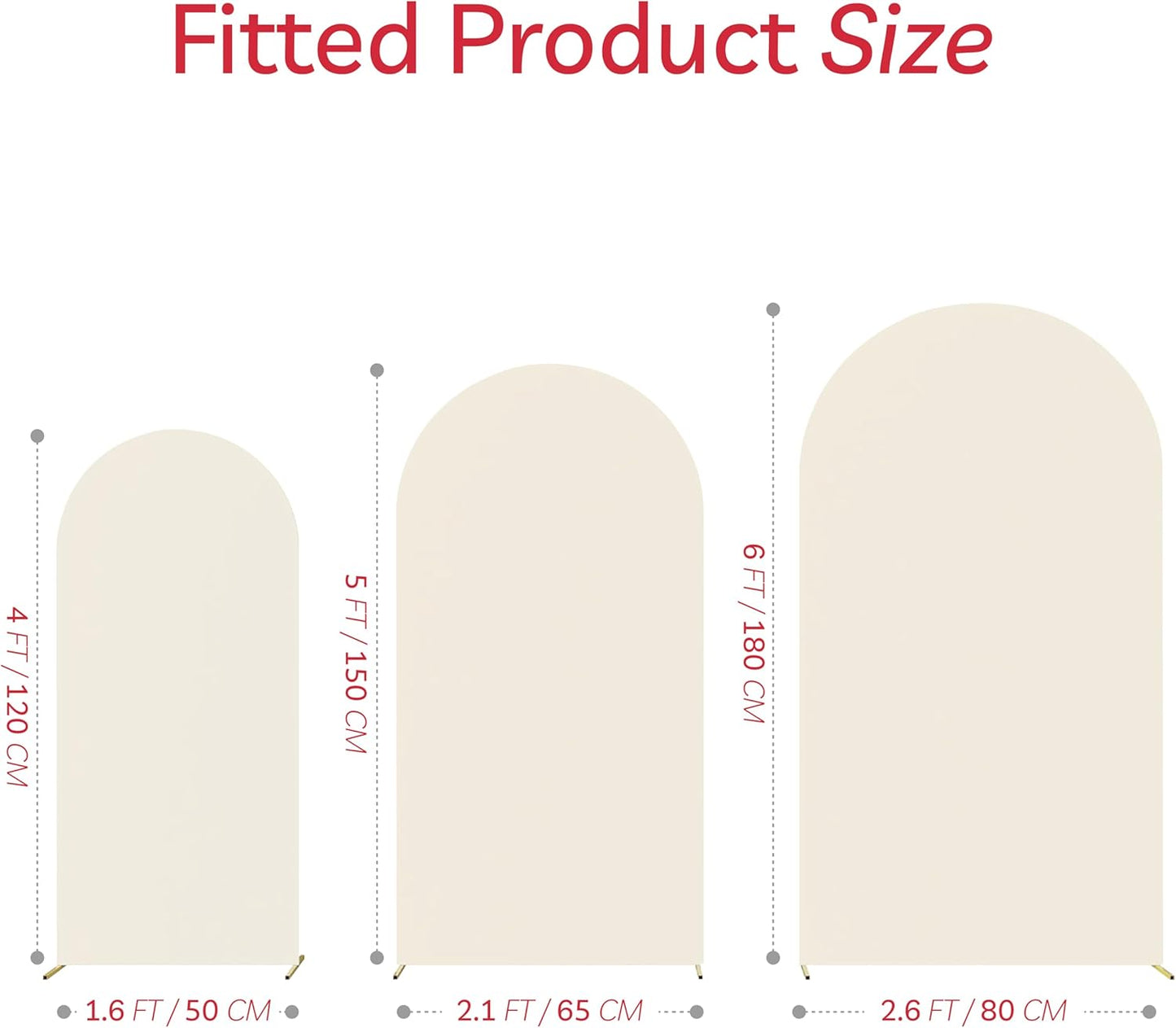 Spandex Anti Wrinkle Arch Backdrop Cover - High Elastic Fitted Arch Stand Cover Set of 3, Beige Round Top Chiara Backdrop for Wedding Birthday Party Garden Decor 4FT, 5FT, 6FT