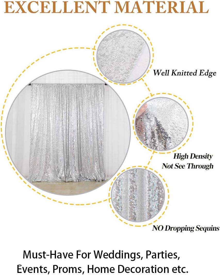 ShinyBeauty Sequin Curtain-Backdrop-5FTx10FT-Silver-Sequin Fabric Photo Booth Backdrop