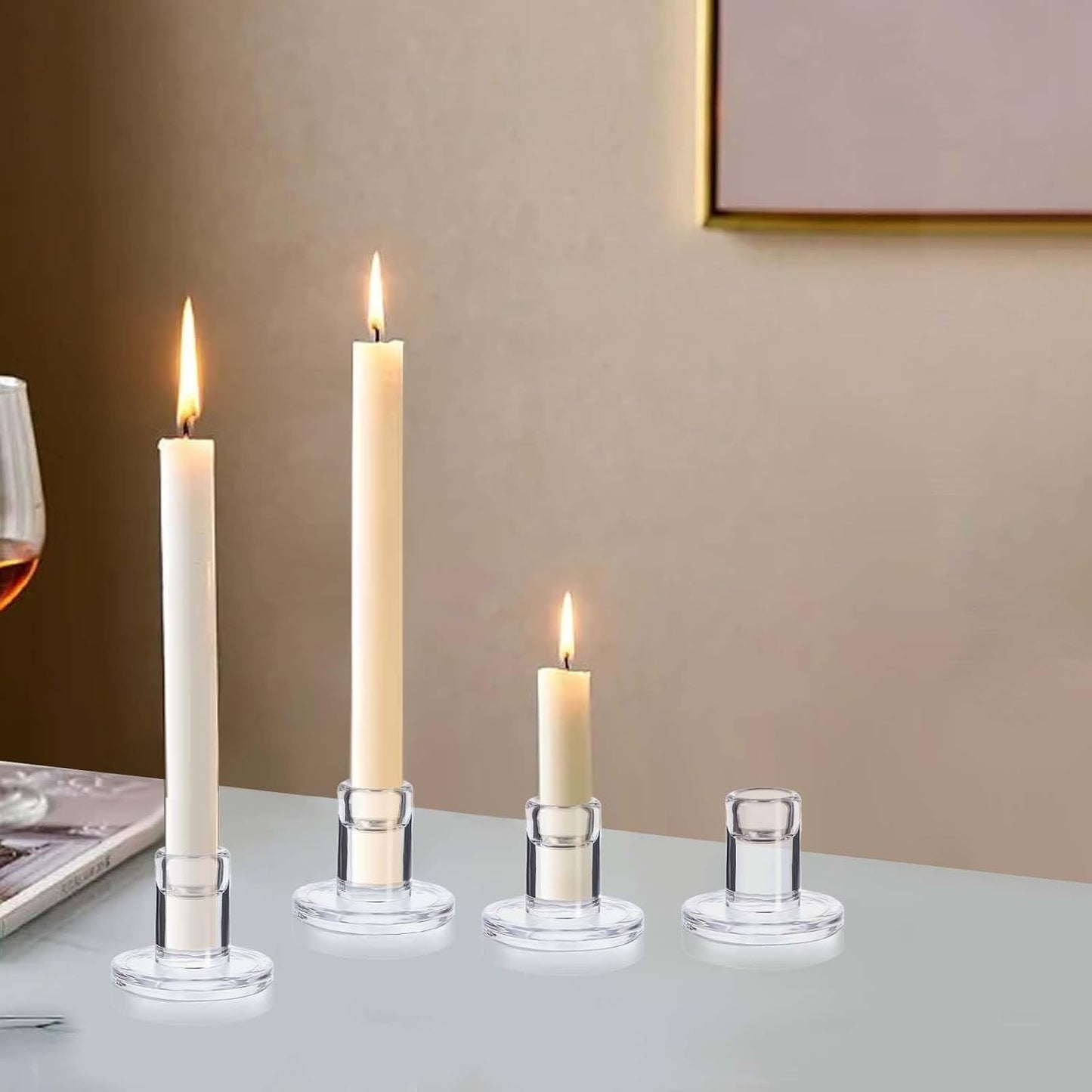 12-Pack Clear Taper Candle Holders, Glass Candlestick Holders for Tapered Candles, 2.2" H with 2.7" Base - Bulk Glass Candle Sticks for Weddings, Tables, Fireplace Mantel Decor