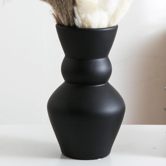 Black Ceramic Vase, Modern Matte Pampas Grass Vases, Boho Big Mouth Vase Home Decor for Centerpiece Wedding Party Living Room Office Bedroom, Housewarming Gift