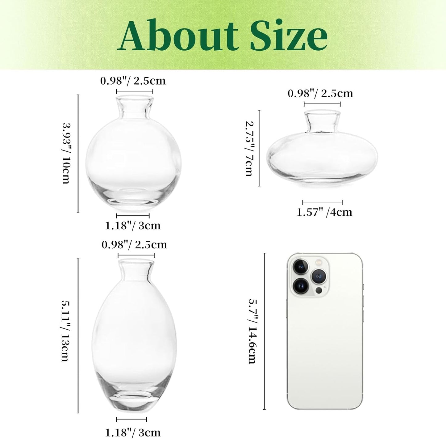 Glass Bud Vases Set of 6, Hewory Cute Clear Small Vases Handmade, Mini Glass Flower Vase for Floral Arrangement, Tiny Centerpiece for Wedding Party Events Home Office Table Decor (Not Include Flower)