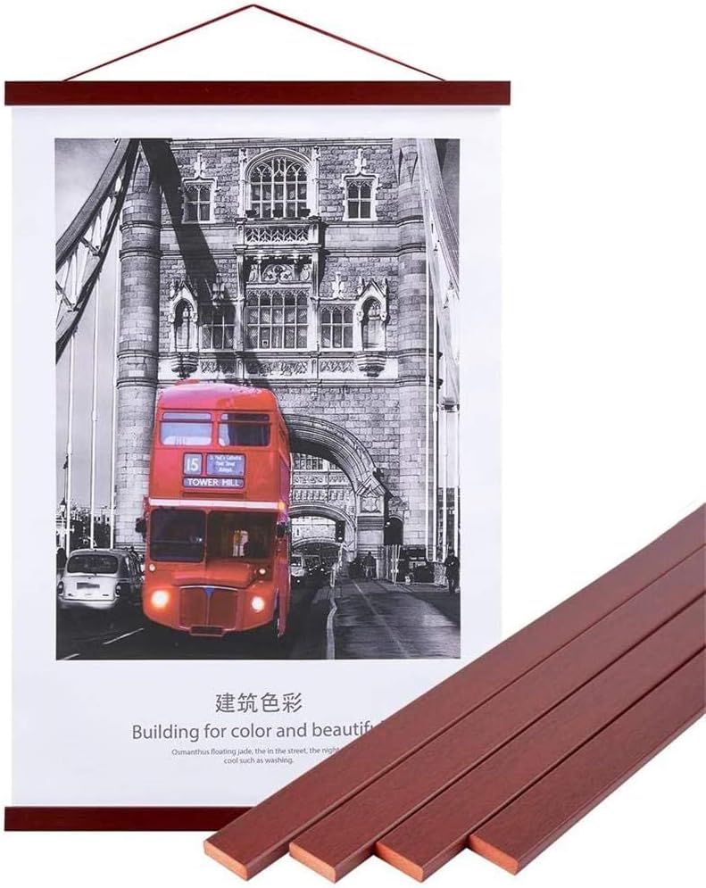 Magnetic Poster Hanger, 17x24 17x11 17x22 Poster Frame Wood Wooden Magnet Print Posters Dowel Scroll Hanger Hangers Hanging Kit for Walls Map Canvas Artwork (Mahogany, 17")