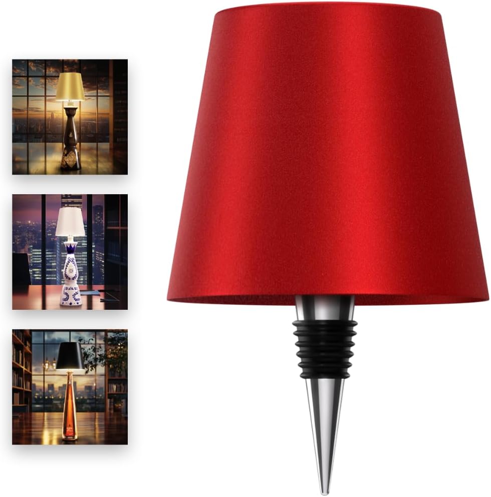 Wireless Bottle Lamp for Any Type of Bottle - LED Bottle Lamp for Indoor & Outdoor - 100% Waterproof - 3000K Warm Light - Wireless & Rechargeable, Unique and Beautiful Design (Red)