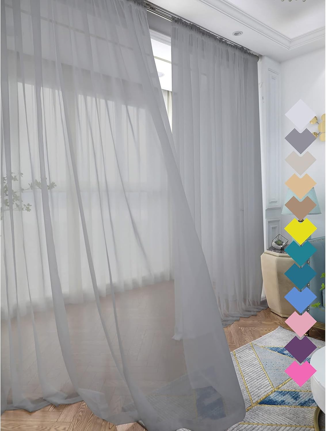 Window Gray Sheer Curtains 95 Inches Long 2 Panels Sheer Curtain Basic Rod Pocket Panel for Bedroom Children Living Room Yard Kitchen