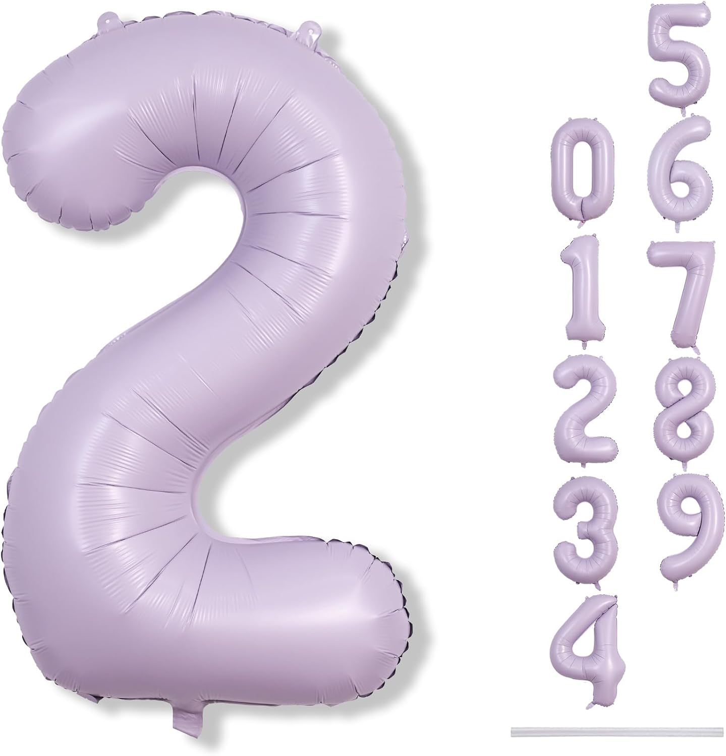 Light Purple 2 Balloons, 40 Inch Giant Lilac Helium Mylar Foil Number 0-9, Pastel Dusty Purple 2nd Birthday Balloon for Girls, Morados Numero Two Balloons for Women Anniversary Party Decorations