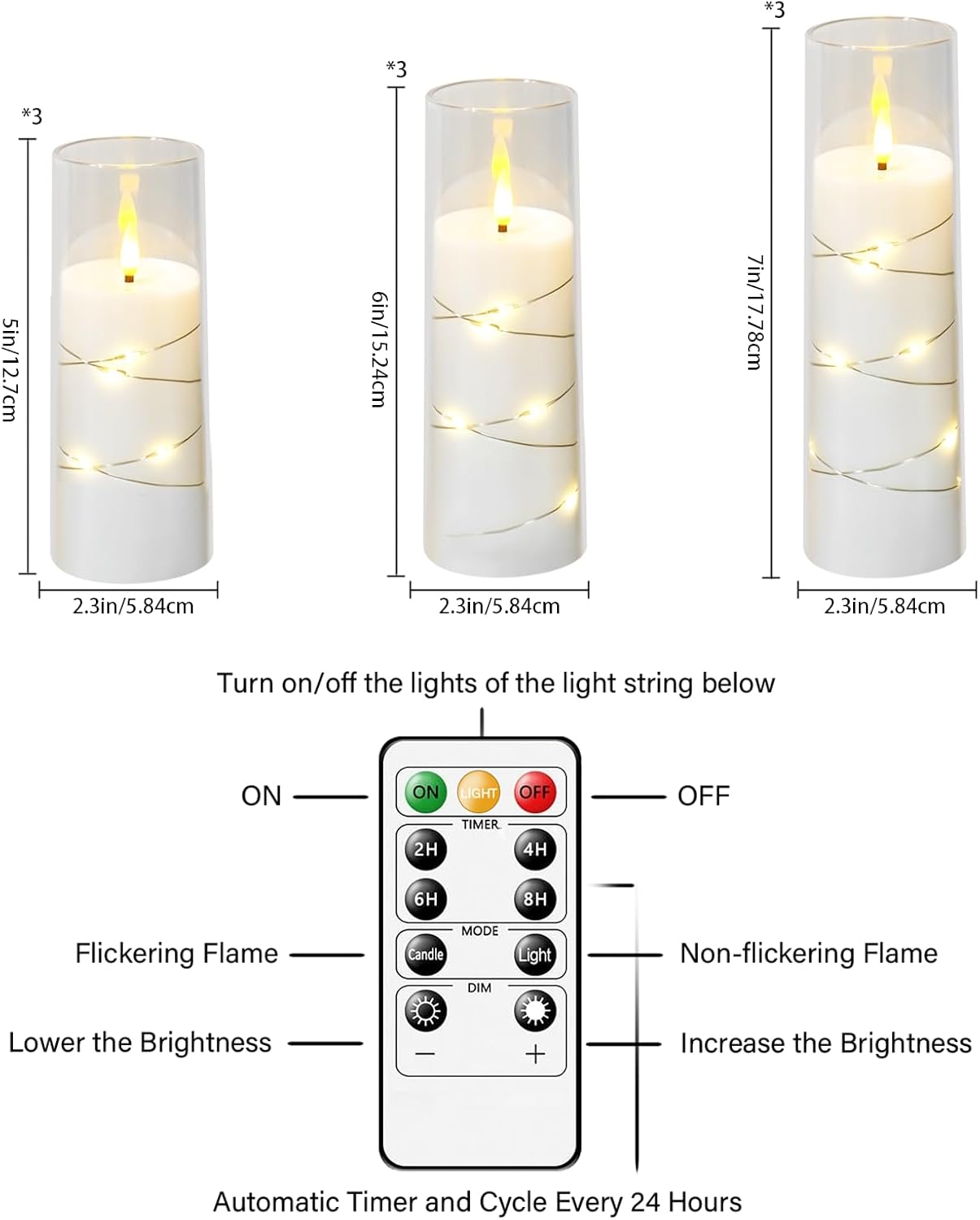 Flameless LED Candles with Timer 9 Pc Flickering Flameless Candles for Romantic Ambiance and Home Decoration Stable Acrylic Shell,with Embedded Star String，Battery Operated Candles（White）