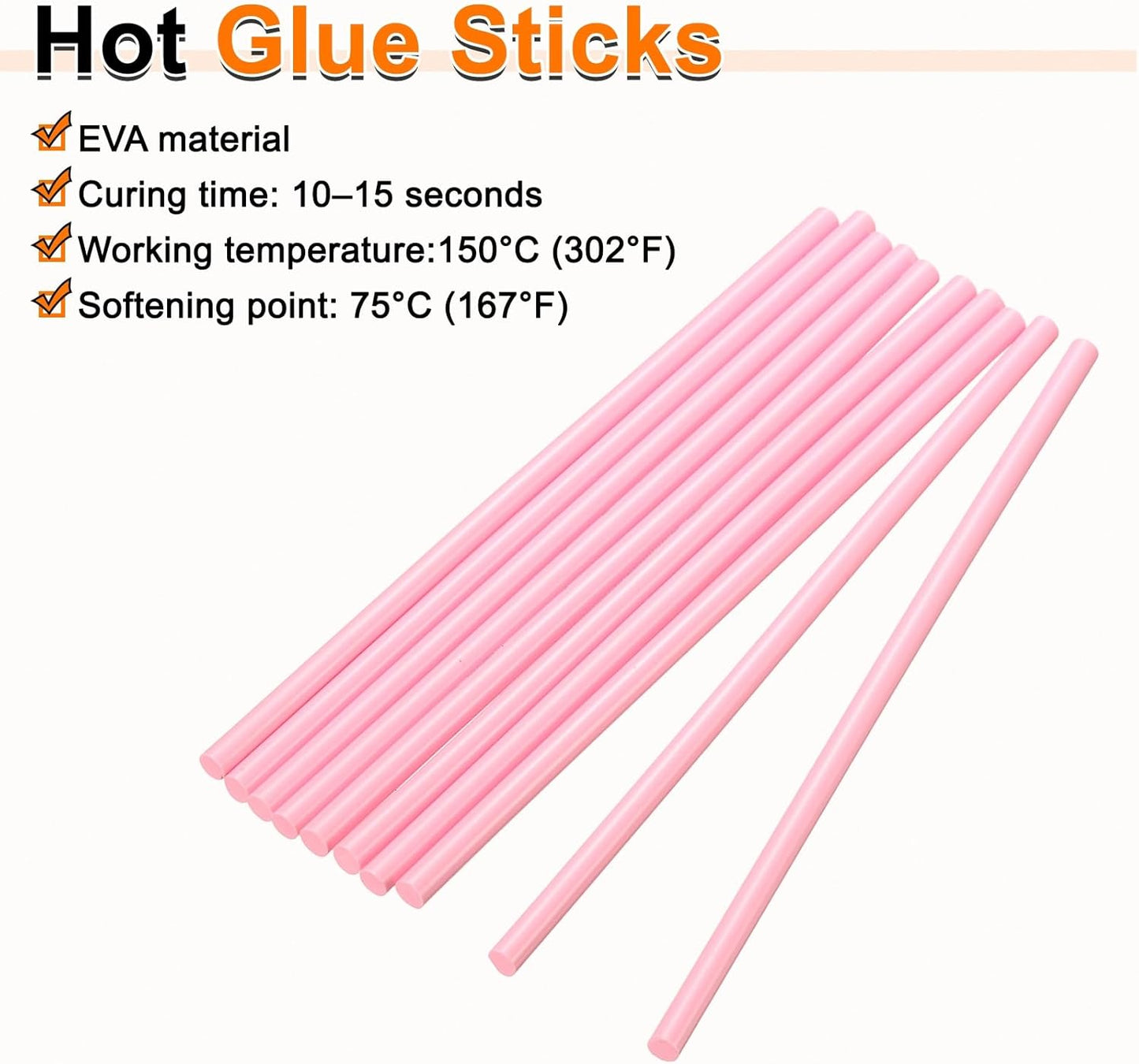 HARFINGTON 10pcs Hot Glue Sticks 0.28" Dia x 7.87" Long EVA Mini Hot Melt Adhesive Glue Stick for Hot Melt Gun Wood Plastic Glass Flowers Fabrics Foam, Pink