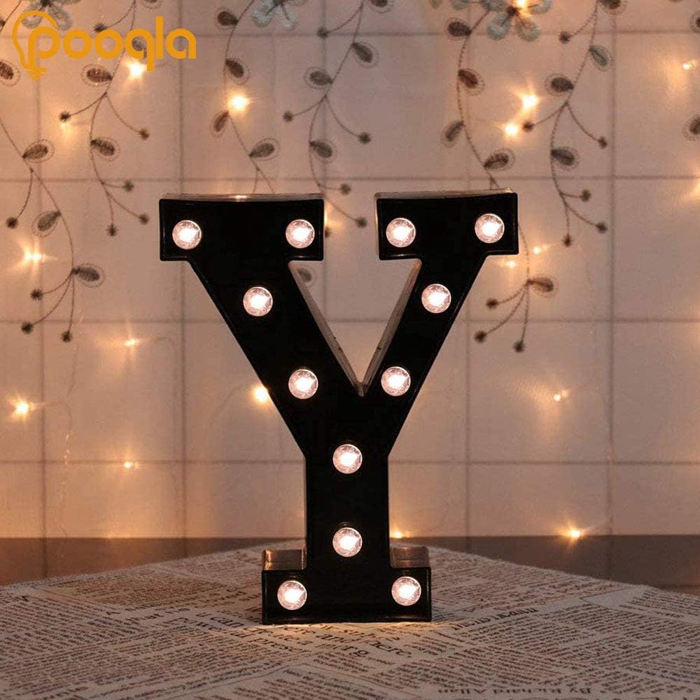 Decorative LED Illuminated Letter Marquee Sign - Alphabet Marquee Letters with Lights For Wedding Birthday Party Christmas Night Light Lamp Home Bar Decoration Y, Black