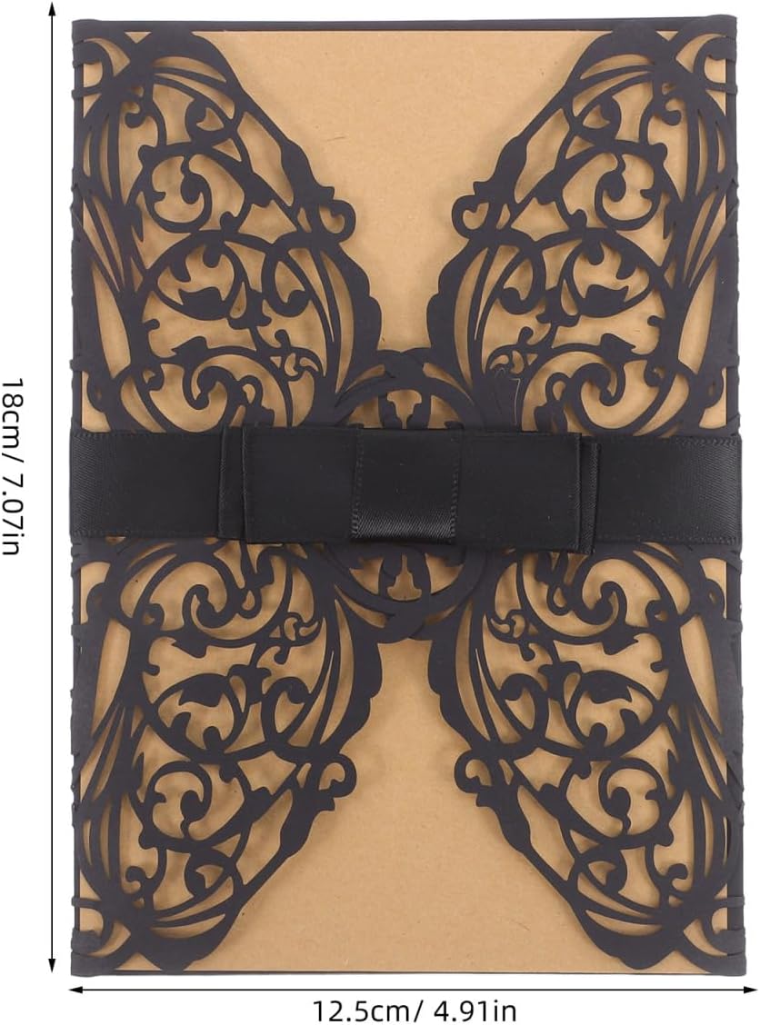 STOBOK Halloween Party Invitations - 10pcs Laser Cut Invitation Cards with Envelopes and Bowknots - Black Hollow Card Kits for Horror Party Supplies Weddings Baby Showers Event Celebrations 7.1x4.9in