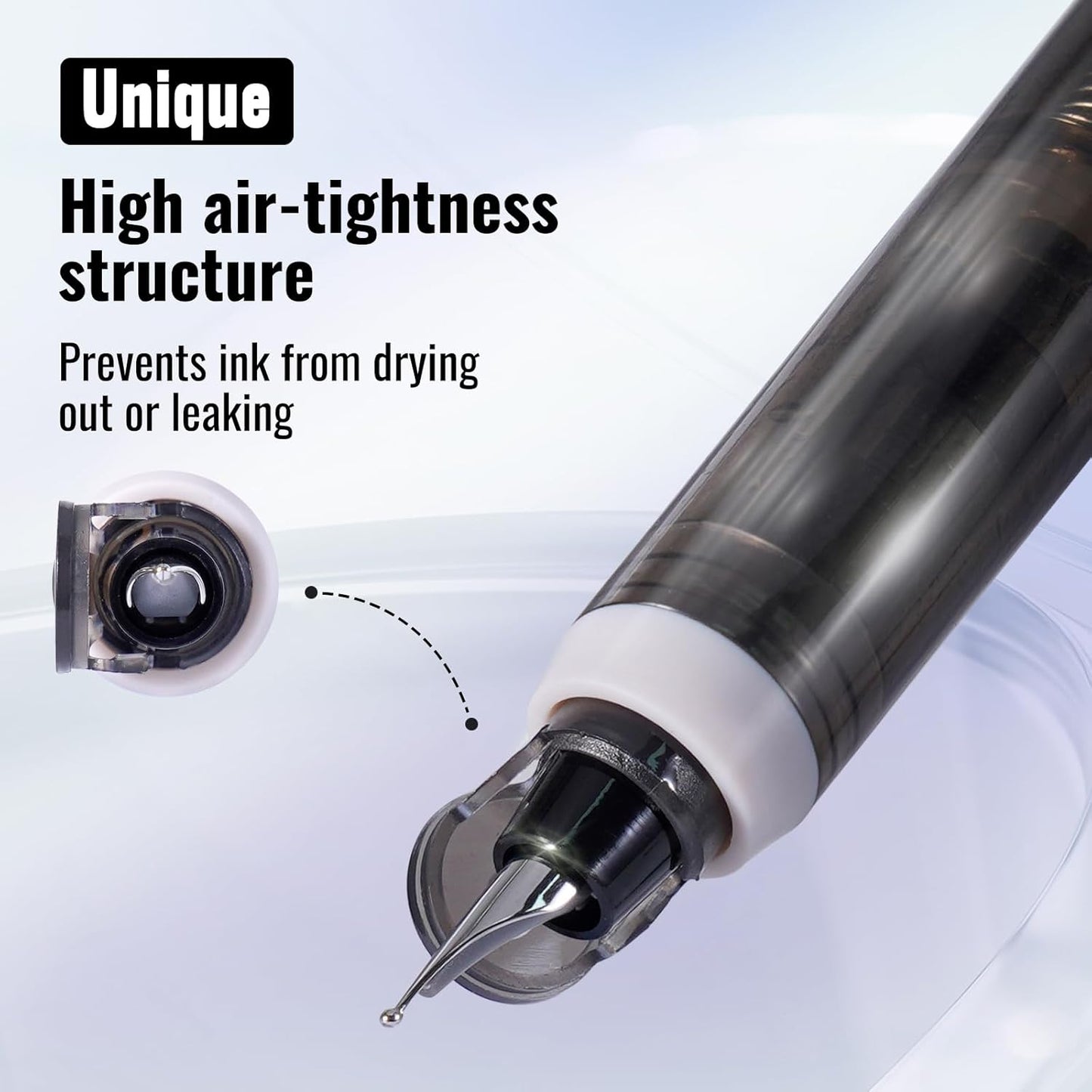 WRITECH Clictek Fountain Pen Retractable: Medium Nib Blue Ink Transparent Barrel Includes 5 Refillable Ink Cartridges, Smooth Writing No Leaking