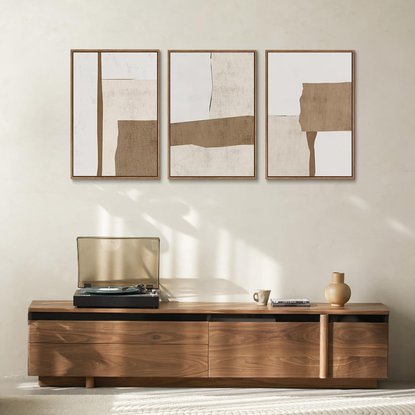 myusuar 3 Piece Large Modern Abstract Canvas Framed Wall Art For Living Room, Brown And Beige Block Minimalist Wall Art Decor Posters Prints For Bedroom Office, 24x36in