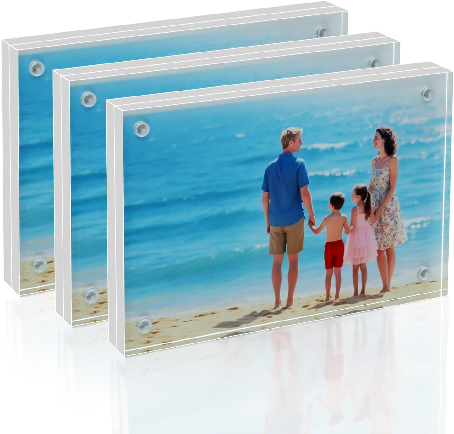 4×6 Acrylic Photo Frames 3 Pack,10mm+10mm Thick Magnetic Double Sided Free-Standing Transparent Picture Frame for Tabletop Display. (Transparent, 4X6)