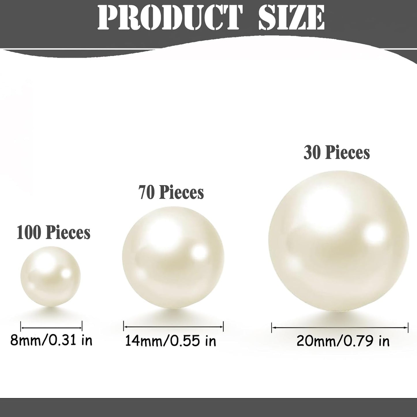 200 Pcs Vase Filler Beads White Pearl Beads for Vase No Hole Beads for DIY Home Table Party Decor Wedding Centerpiece 8/14/20mm