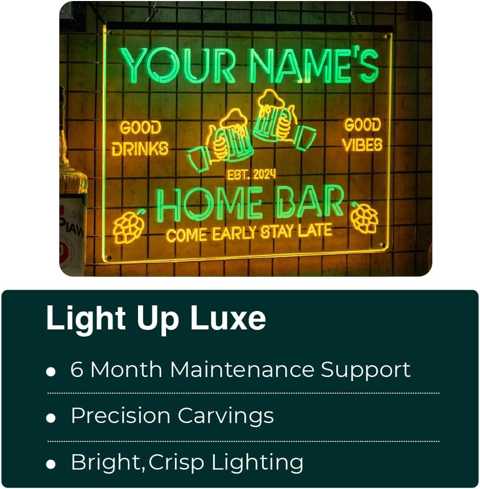Personalized Bourbon Bar Signs with Your Name for home wall light up with personalized pub name, man cave accessories, beer themed neon customizable lighted sign