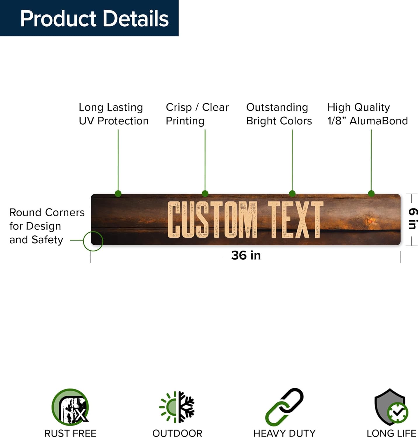 Custom Sign, Custom Street Sign, 11 Font Colors, 13 Font Styles, 4 Hole Options, 22 Sizes, 6x36 Inches, Rust Free DiBound, Fade Resistant, Made in USA by My Sign Center (Vintage Wood)